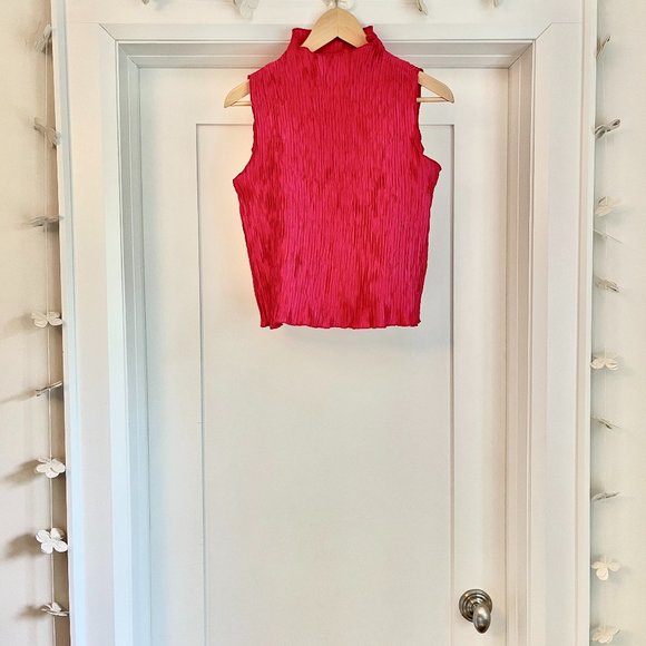 Vintage Pleated Mock Neck Sleeveless Blouse - Picture 1 of 2